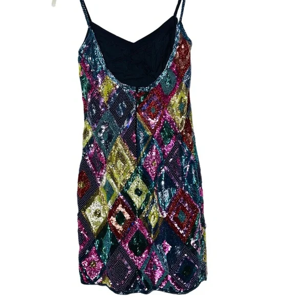 Oleg Cassini Black Tie Multicolor Sequin Dress - Picture 4 of 10